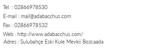 Ada Bacchus Otel telefon numaralar, faks, e-mail, posta adresi ve iletiim bilgileri